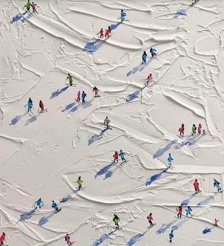 Skieur sur Montagne enneigée art mural Sport Noir Décor de salle de ski de neige par Couteau 04 Peinture à l'huile